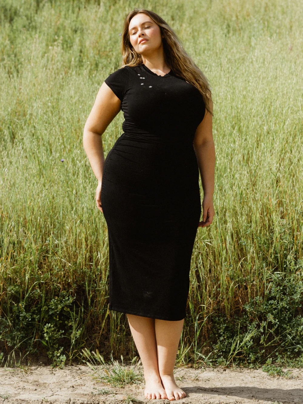 Purusha People Bodycon forget me not black 2x dress